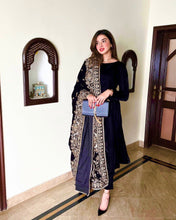 Navy blue velvet anarkali readymade