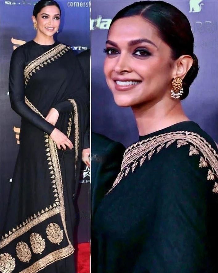 Deepika Padukone inspired black saree – SejKin - Main Image