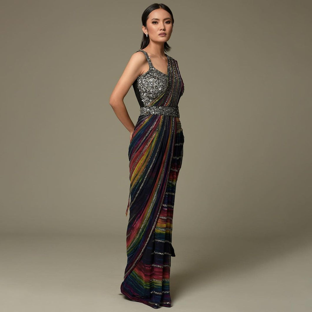 Beautiful rainbow sequins printed saree