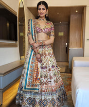 White ivory silk digital Lehenga - lots of flair