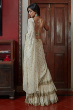 Hand embroidered ivory 3 layer ruffle saree