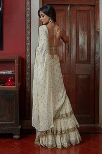 Hand embroidered ivory 3 layer ruffle saree