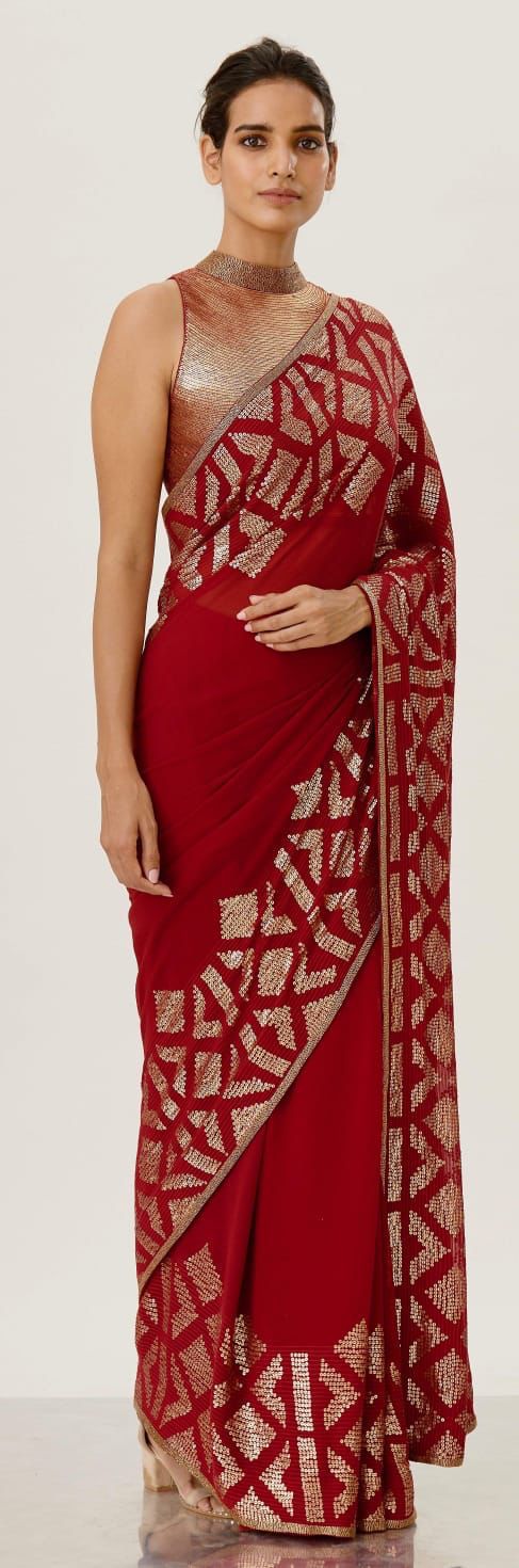 Celebrity inspired red sequins saree