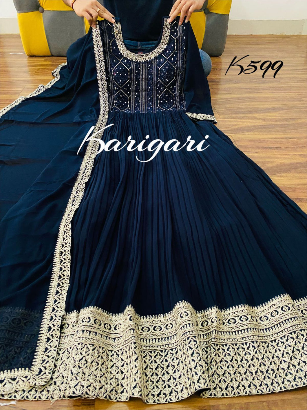 Karigari collection: pleated blue elegant anarkali