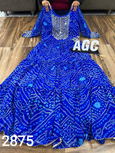 AGC Collection- blue Georgette bandhani tiered gown, also plus sizes