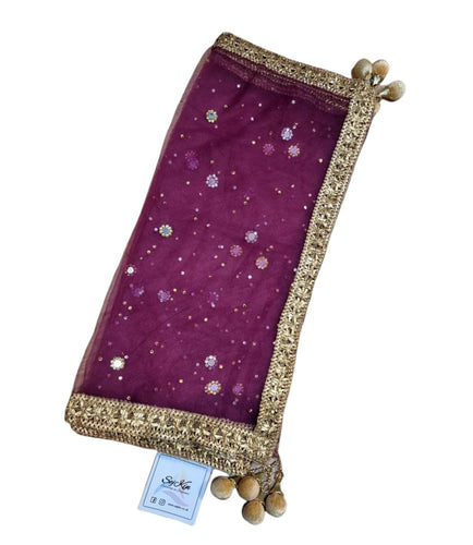 Wine latkan mirror work dupatta
