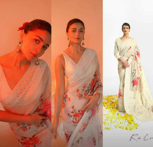 Lucknowi silk digital print sarees