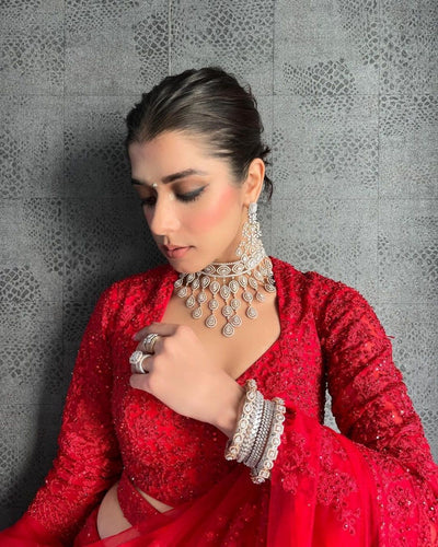 Red sequins with belt Lehenga