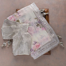 White and silver floral saree
