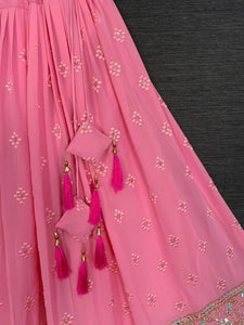 Pink mirror work Lehenga