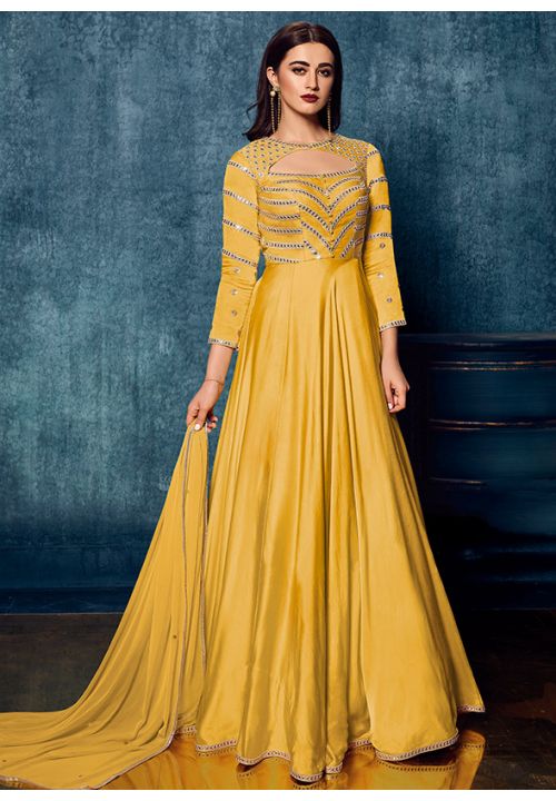 Barfi collection - Yellow mirror work gown