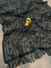 Partywear black net saree with sequins