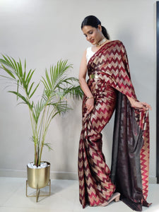 Ready to wear foil print saree in 4 colours - with belt