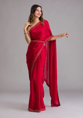 Swarovski diamond work saree with Swarovski belt