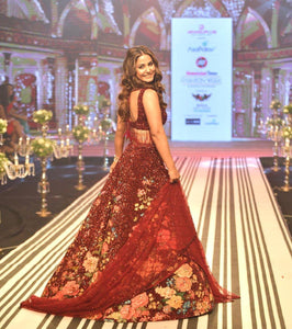 Deep red floral and sequins Lehenga