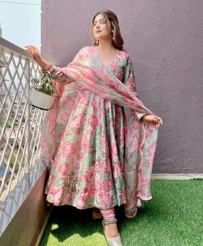 Pink and green floral gown