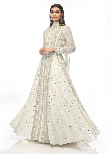 White mirror work Lehenga