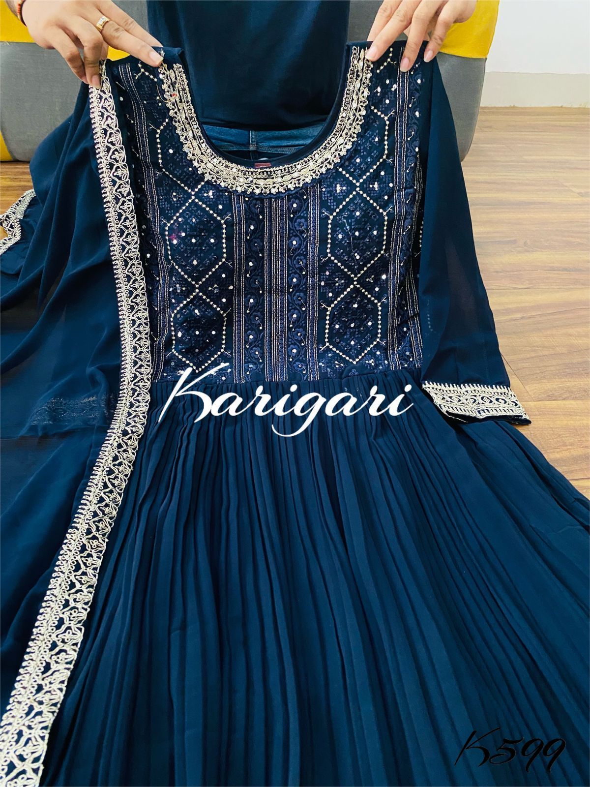 Karigari collection pleated blue elegant anarkali