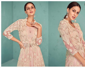 Pastel peachy pink Lehenga with koti (4 pieces suit)