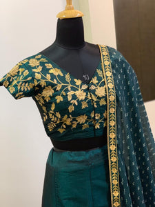 Emerald green and gold silk Lehenga