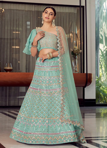 Kavya catalogue: Turquoise gotta patti Lehenga