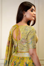 Lime Green Floral Printed Lehenga