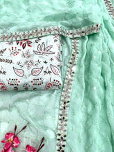 Aqua green mirror work saree