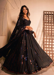 Blooming georgette black sequins Lehenga