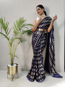 Ready to wear foil print saree in 4 colours - with belt