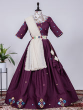 Wine mirror work Lehenga