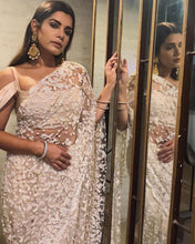 Celebrity inspired pearl and thread work saree