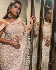 Celebrity inspired pearl and thread work saree