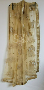 Gold net beaded embroidered dupatta