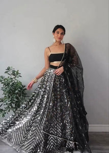 Partywear black georgette sequins Lehenga - readymade