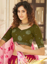 Deep pink and olive green Lehenga