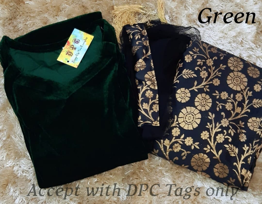 Velvet kurti with hot sale brocade pants