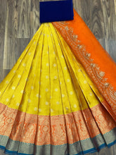 Kanjiveram silk zari orange and yellow Lehenga