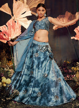 Aqua blue velvet Lehenga