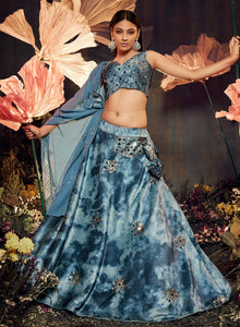 Aqua blue velvet Lehenga