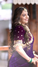 Deep purple velvet saree