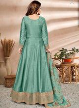 Art silk gown with floral dupatta- sea green
