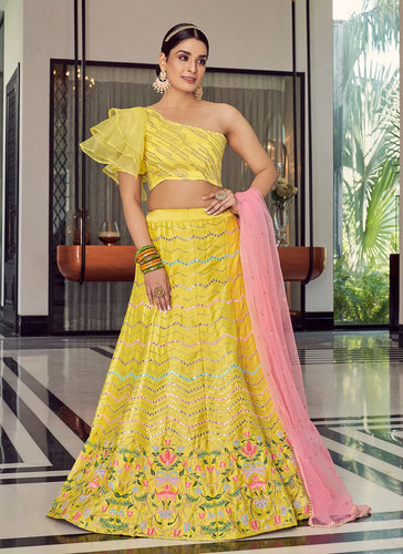 Kavya catalogue:Yellow art silk lehenga