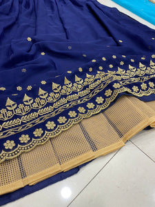 Navy blue paired with sky blue Lehenga