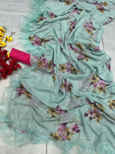 Casual chic collection: sequinned blue saree