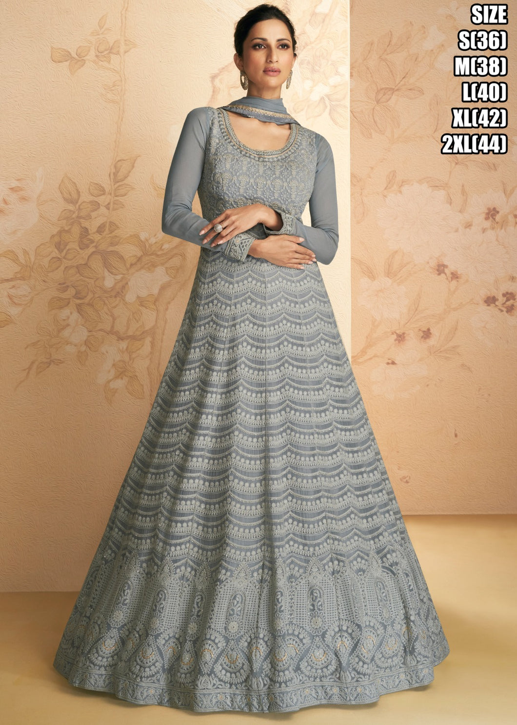 Janisha - dori work silvery grey anarkali