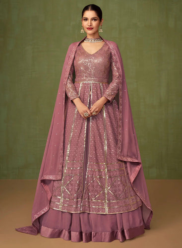 Peanut pink embroidered layered gown