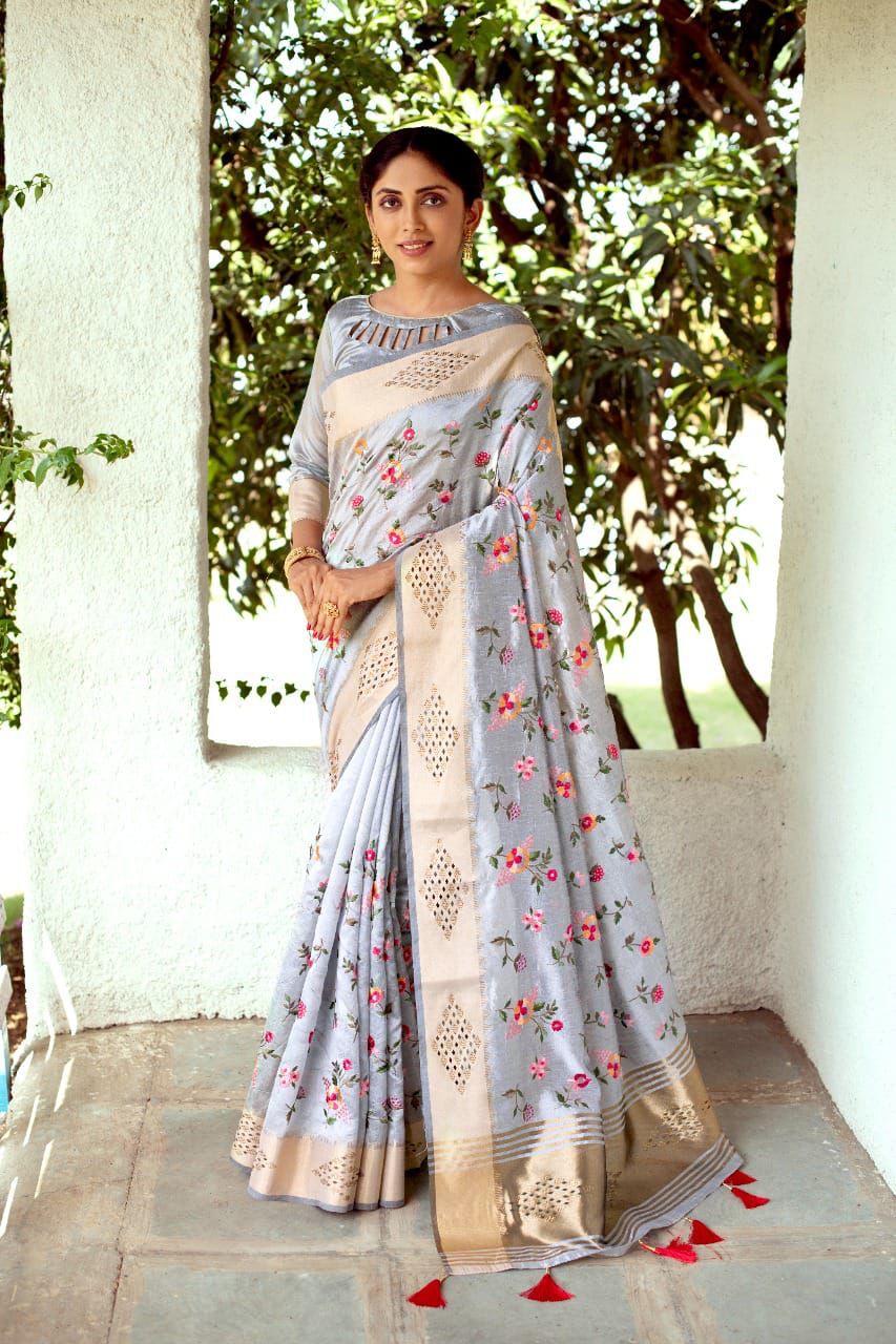 Mysore silk floral saree with Swarovski diamond