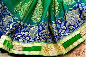 Green-blue bandhani saree