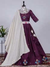 Wine mirror work Lehenga