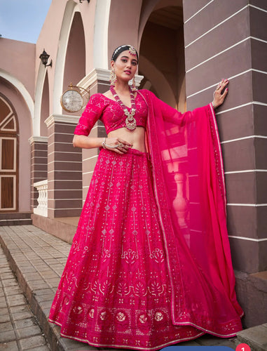 Lucknowi sequins Lehenga - rani pink